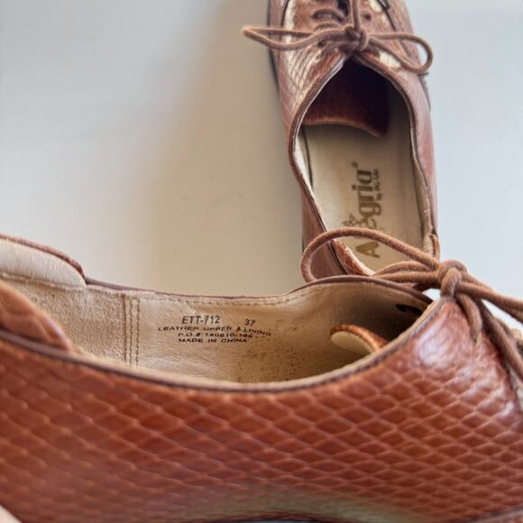 Alegria Brown Snake Leather Etta 2 Lace Up Oxford Clogs Size 37/7 - Picture 7 of 8